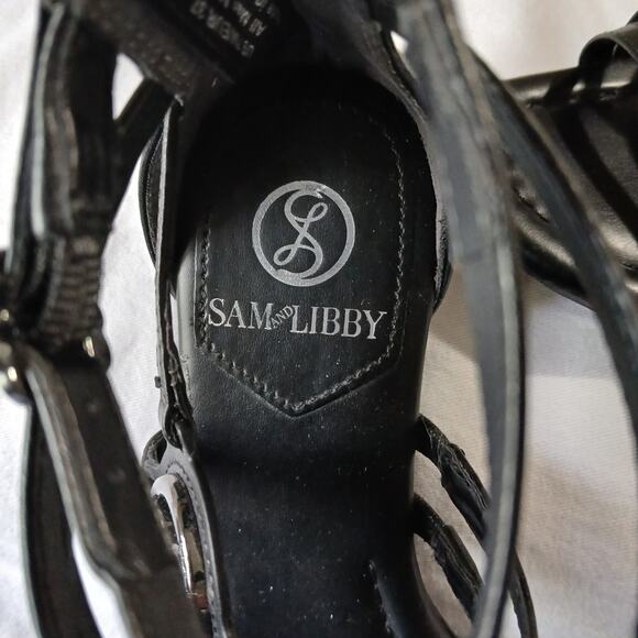 Sam & Libby Sandals W 7 Black Reed Strappy Flat Back Zip Casual Faux Leather - Picture 9 of 16